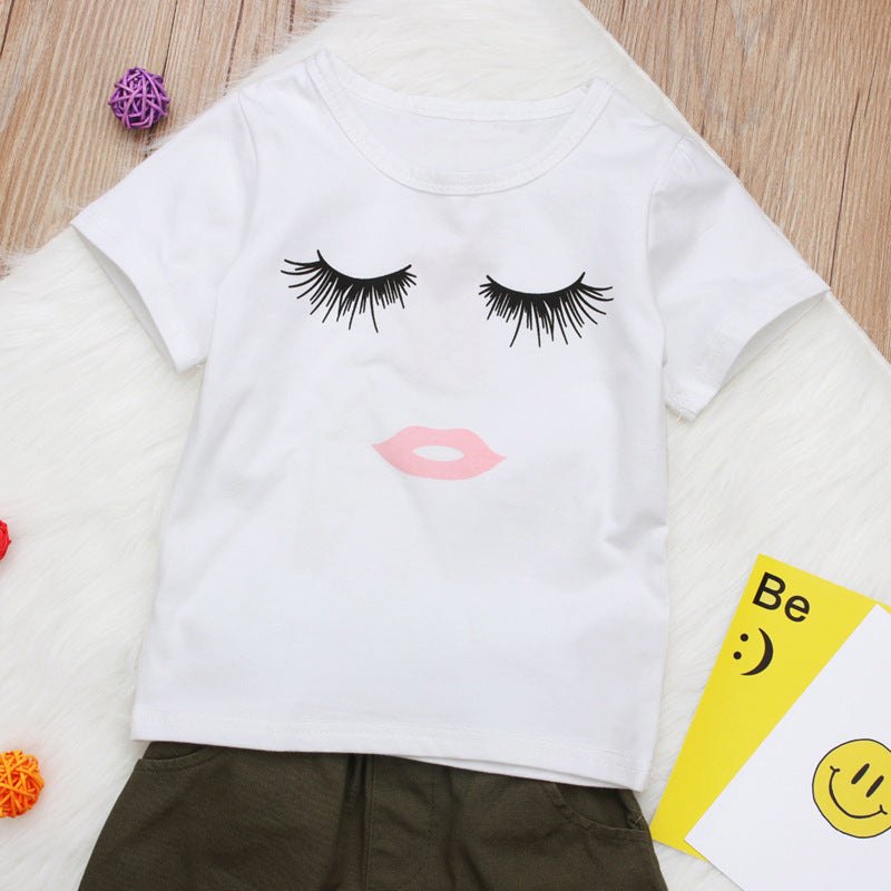 Pudcoco Girl Set-Eyelash Tops T-shirt Pants Leggings Outfits