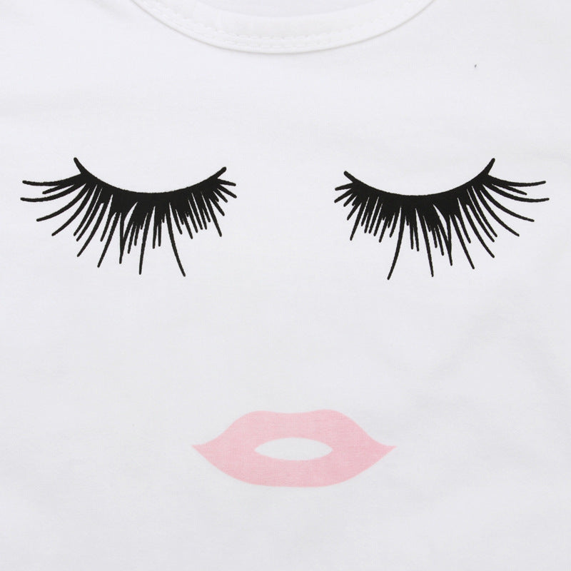 Pudcoco Girl Set-Eyelash Tops T-shirt Pants Leggings Outfits