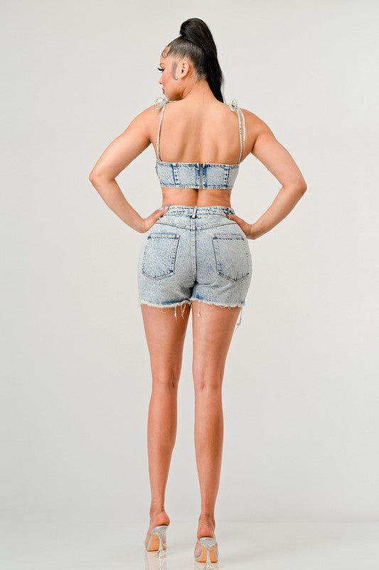 NO STRINGS ATTACHED DISTRESSED DENIM SET