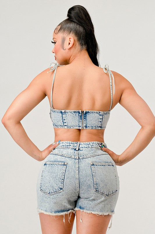 NO STRINGS ATTACHED DISTRESSED DENIM SET