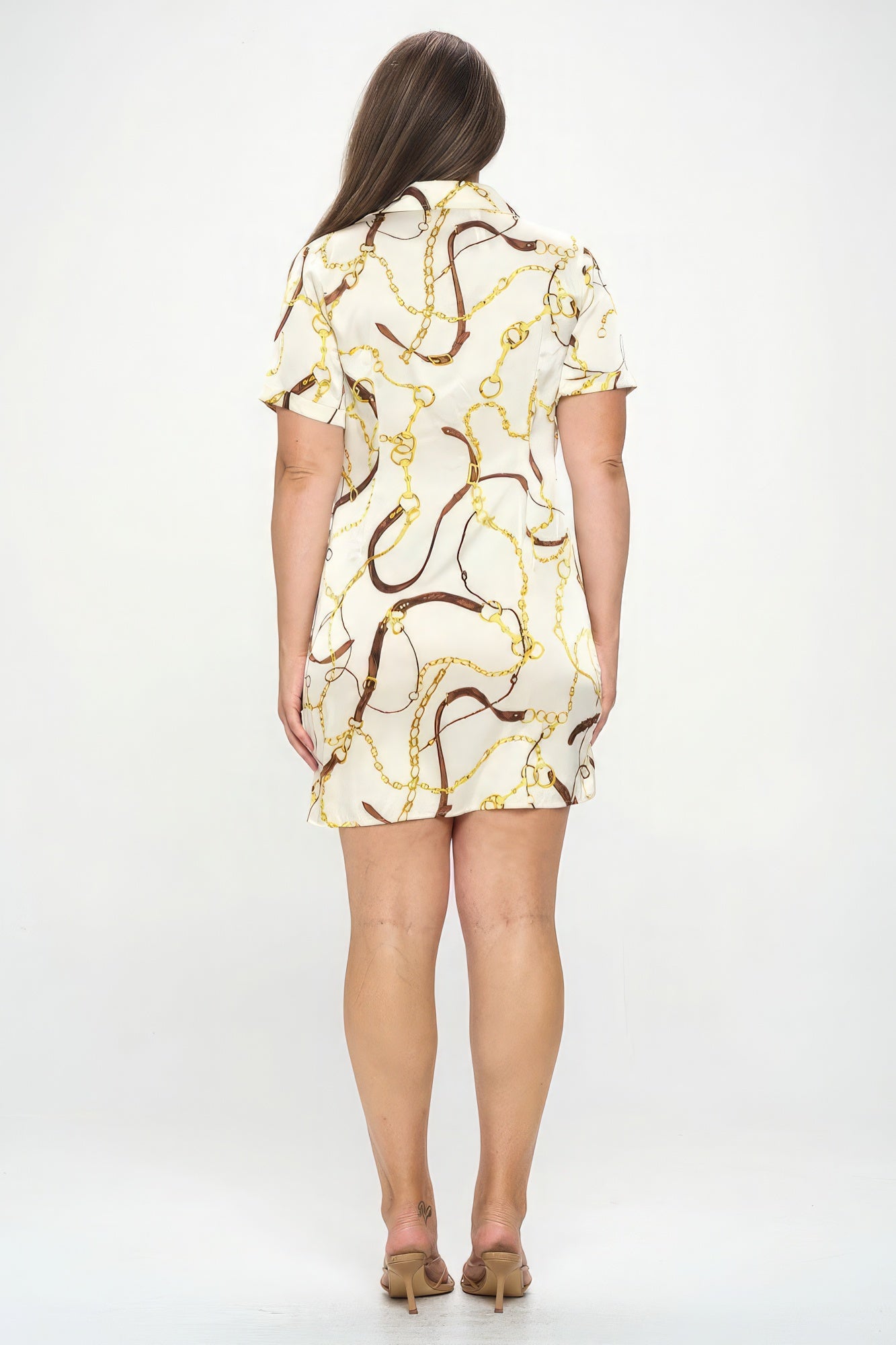 Chain Belt Print Short Sleeve Wrap Tie Dress