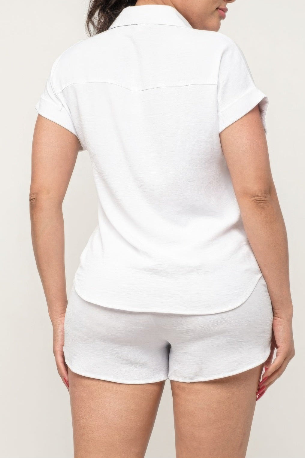 Button Down Pocket Loose Fit Top And Shorts Set