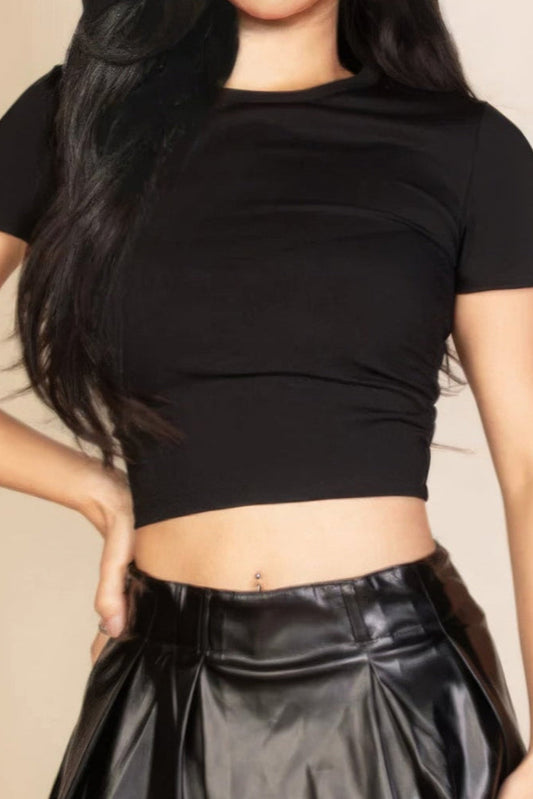 Basic Short Sleeve Ribbed Round Neck Top