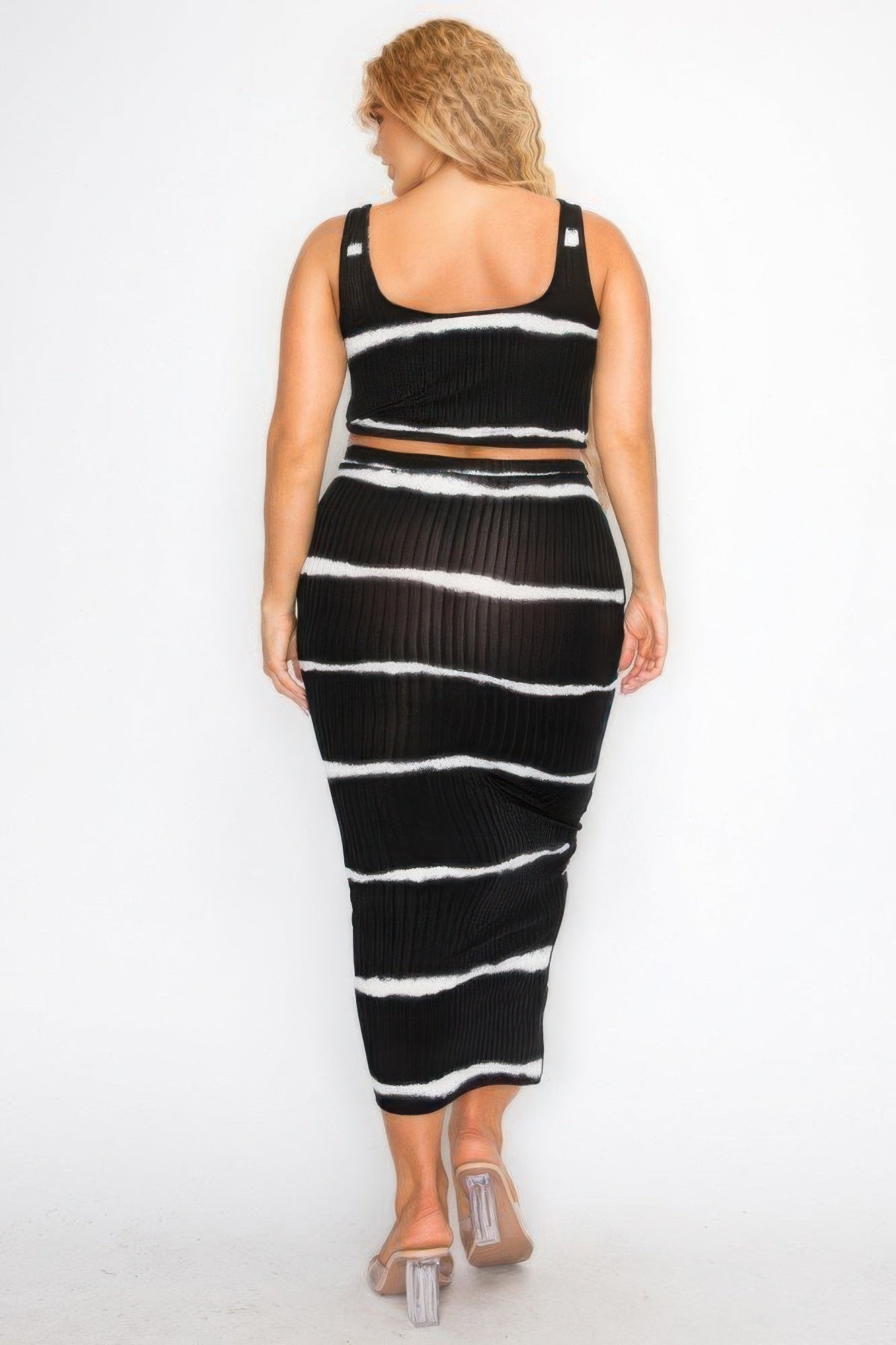 Plus Sleeveless Tie Dye Stripe 2 Piece Skirt Set.