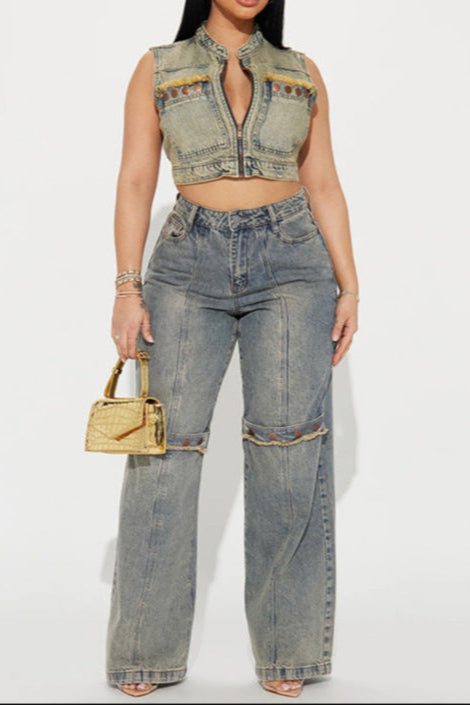 Baggy Wide Leg Jeans Women Vintage Streetwear Washed Denim Pants