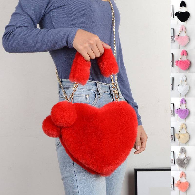 Women Valentine's Day Party Love Bags Soft Plush Handbags