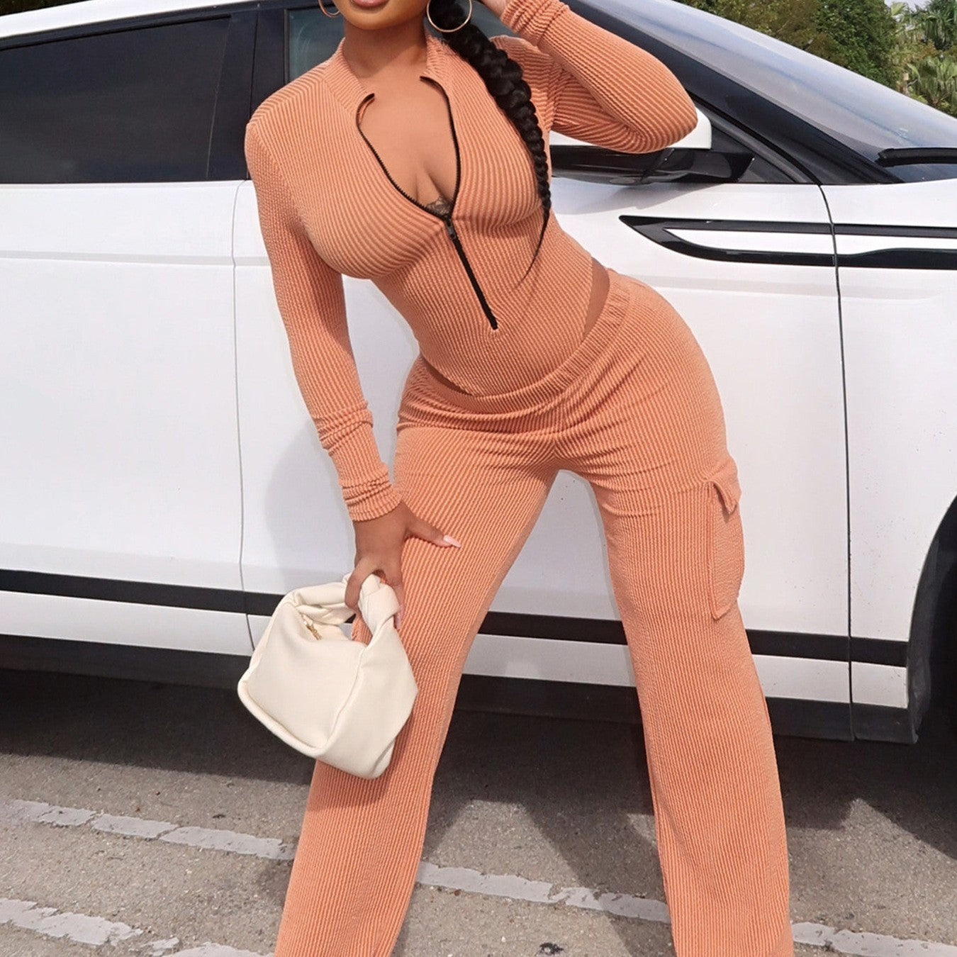 High Waist Long Sleeves Jumpsuit Overalls Suit