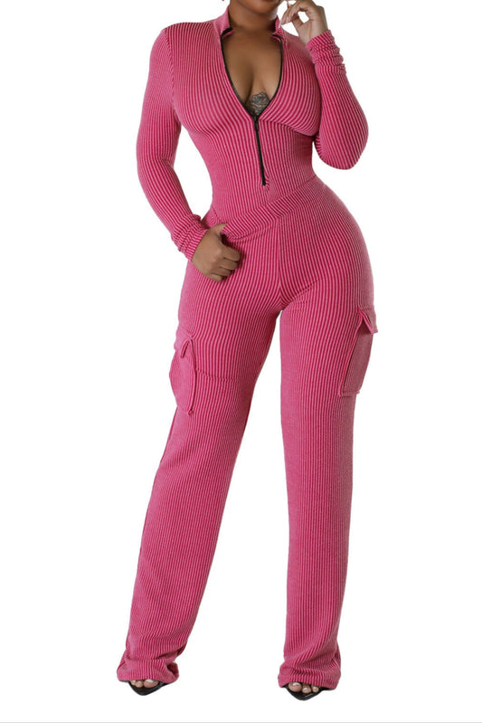 High Waist Long Sleeves Jumpsuit Overalls Suit