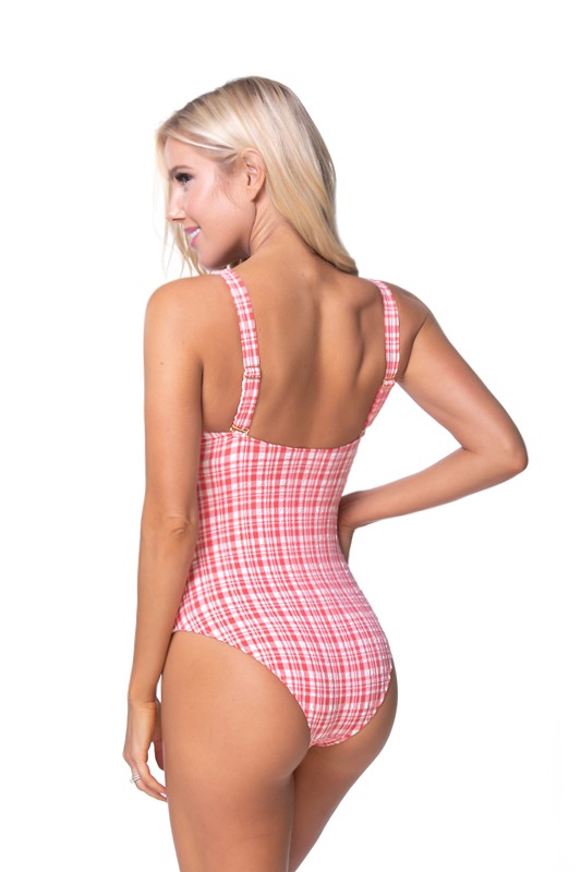 PLAID CUTOUT ONE PIECE SWIMSUIT