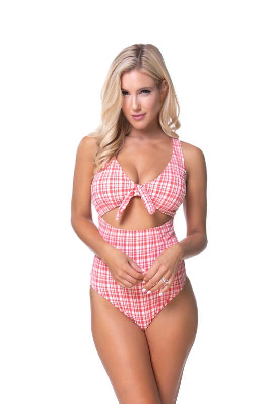 PLAID CUTOUT ONE PIECE SWIMSUIT