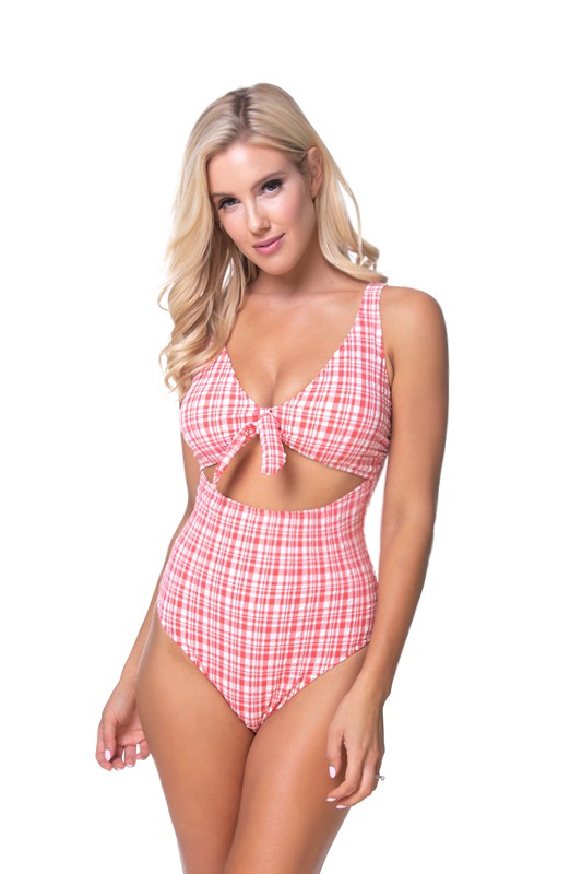 PLAID CUTOUT ONE PIECE SWIMSUIT