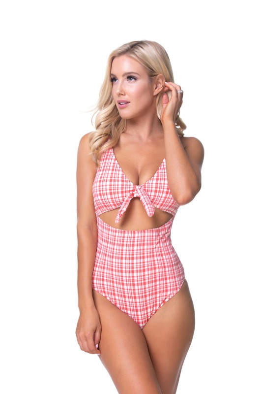 PLAID CUTOUT ONE PIECE SWIMSUIT