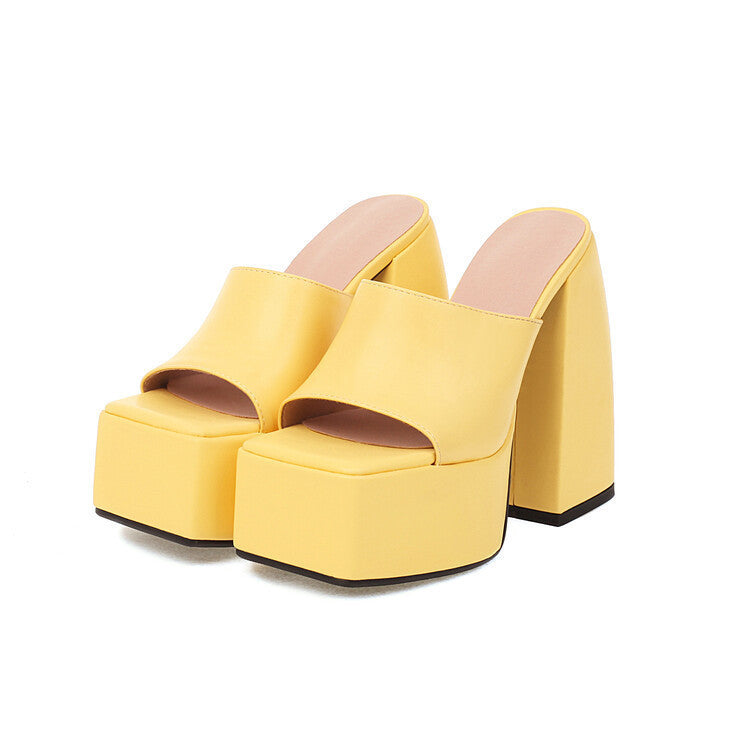 Fall Thick Bottom Square Peep-toe Slippers