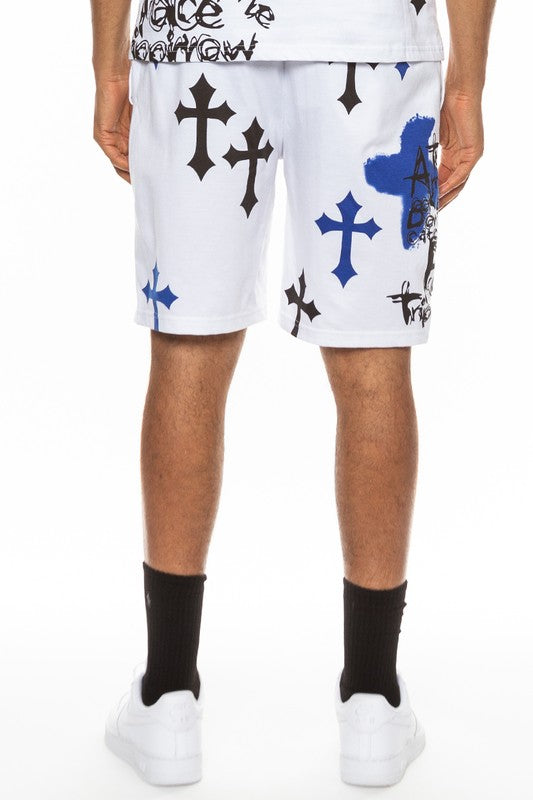 Mens Chrome Cross Skull Shorts