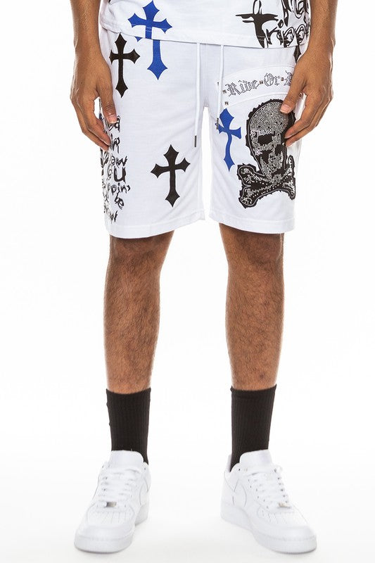 Mens Chrome Cross Skull Shorts