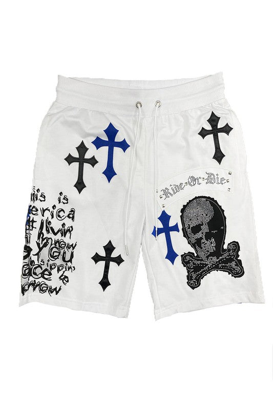 Mens Chrome Cross Skull Shorts