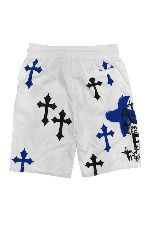 Mens Chrome Cross Skull Shorts