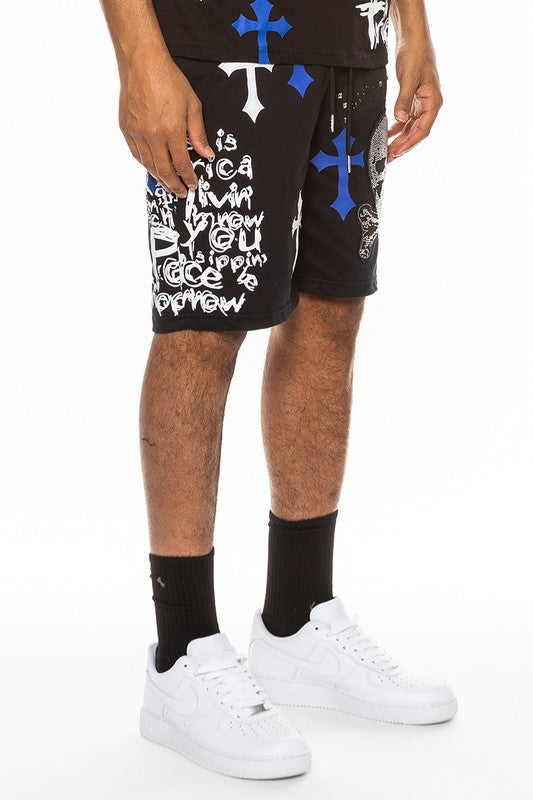 Mens Chrome Cross Skull Shorts