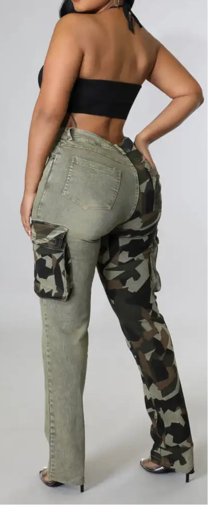 Camo Patchwork Vintage High Waist Skinny Jeans