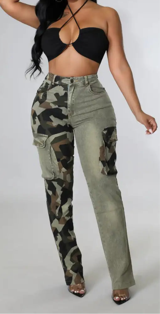 Camo Patchwork Vintage High Waist Skinny Jeans