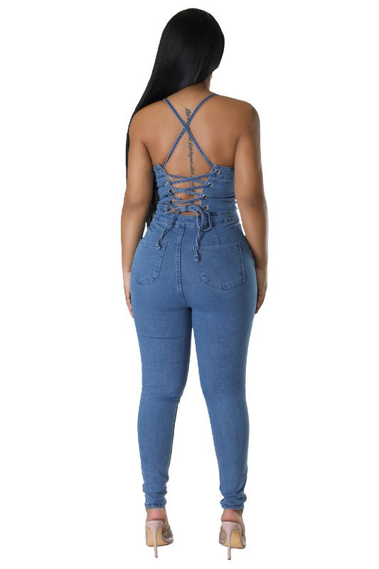 DENIM SLEEVELESS JUMPSUIT