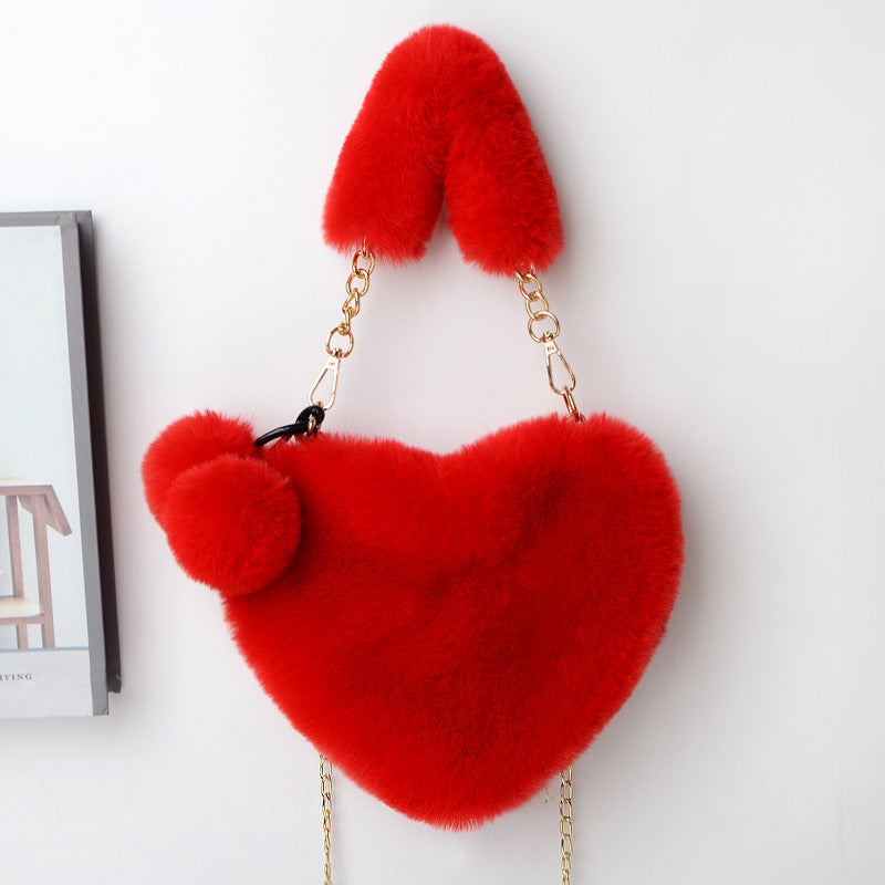 Women Valentine's Day Party Love Bags Soft Plush Handbags