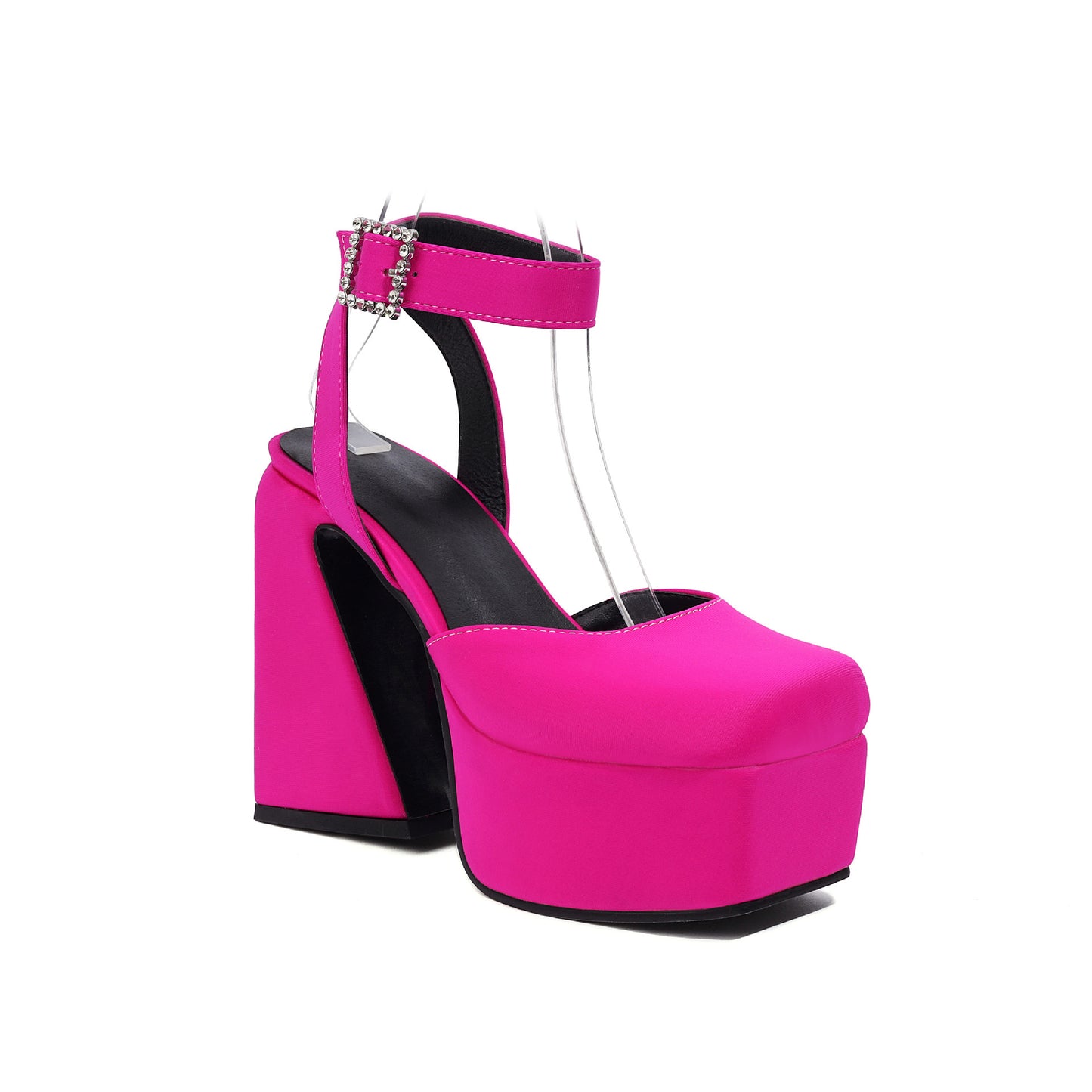 Peep Toe Matte Buckle Thick High Heel Sandals