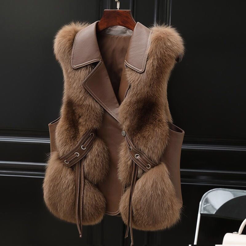 Short Coat Patchwork Elegant Female Warm Fur Vest