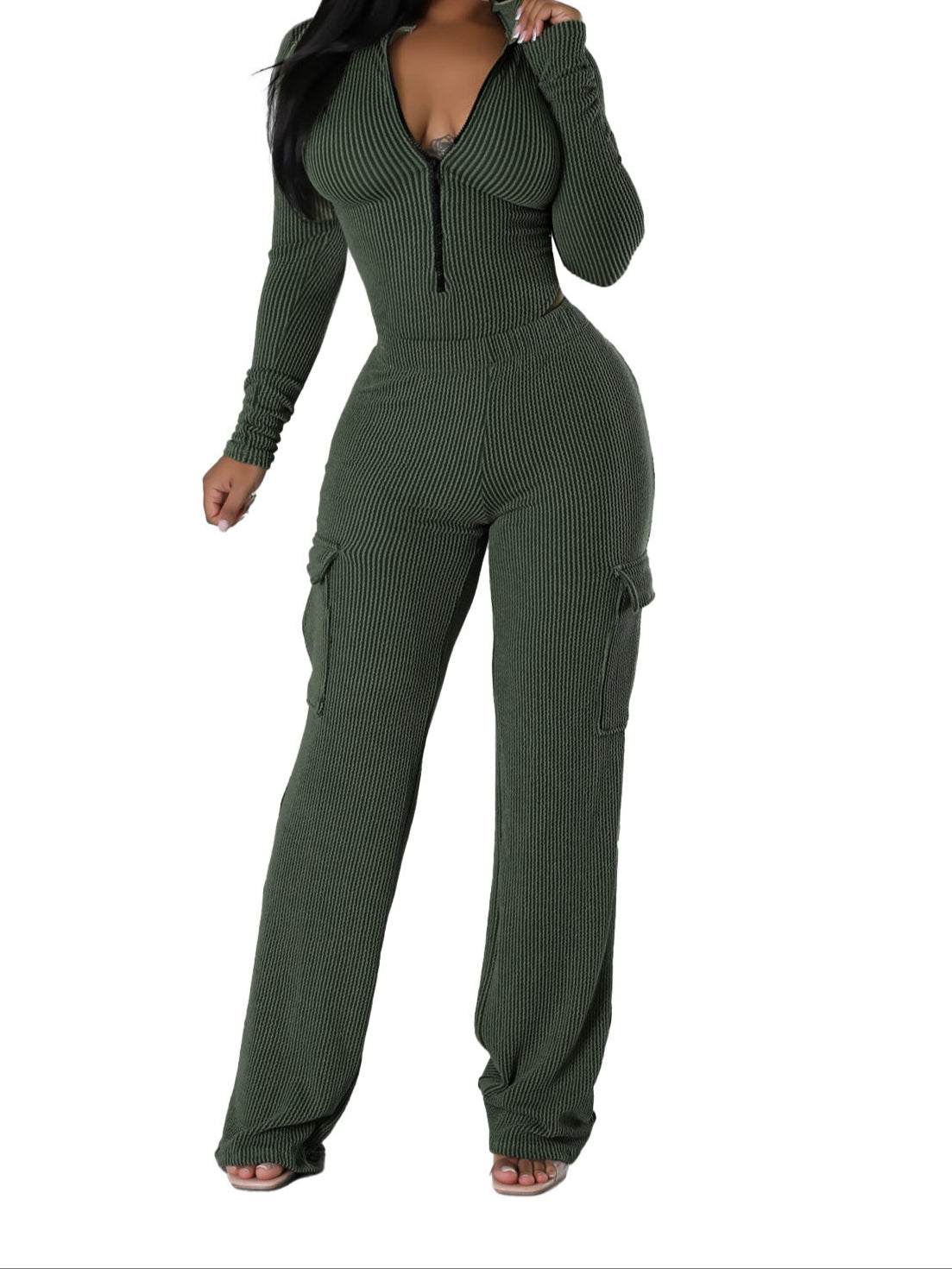 High Waist Long Sleeves Jumpsuit Overalls Suit