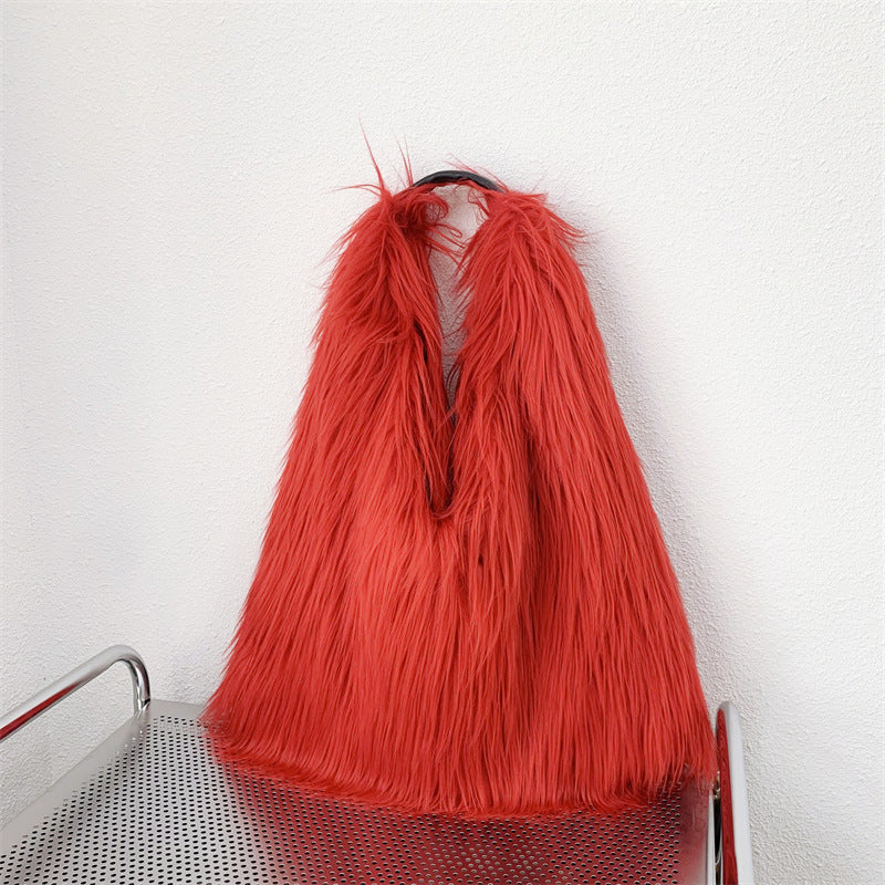 Water Wool One-shoulder Tote Plush Bag