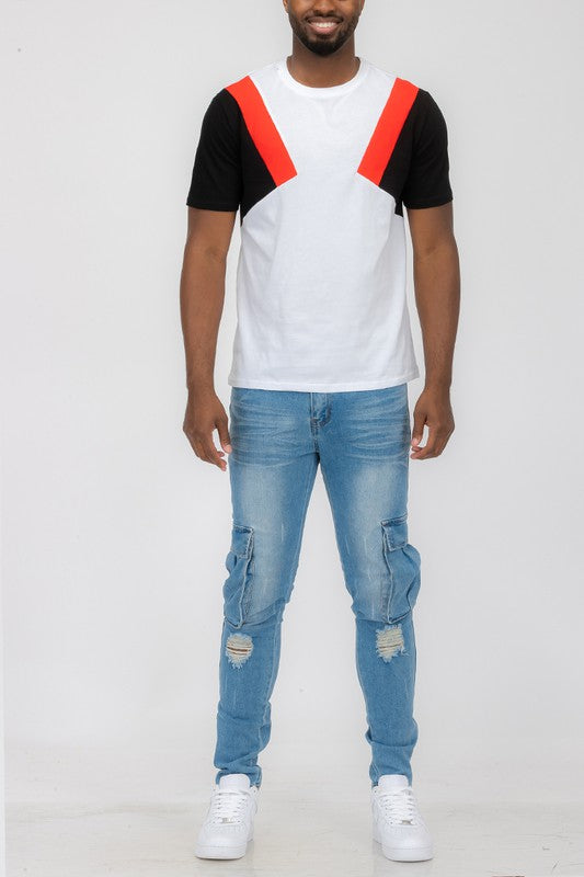 Mens Color Block Short Sleeve T-Shirt