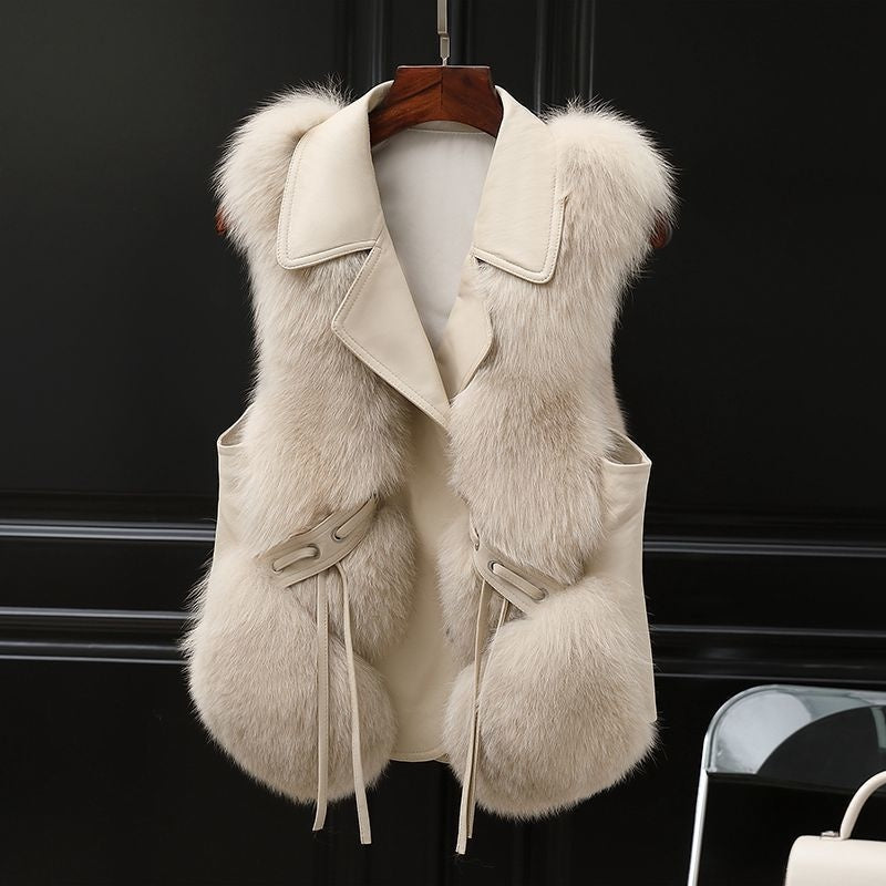 Short Coat Patchwork Elegant Female Warm Fur Vest