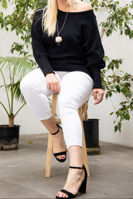 Plus Round Neck Long Sleeve Solid Sweater