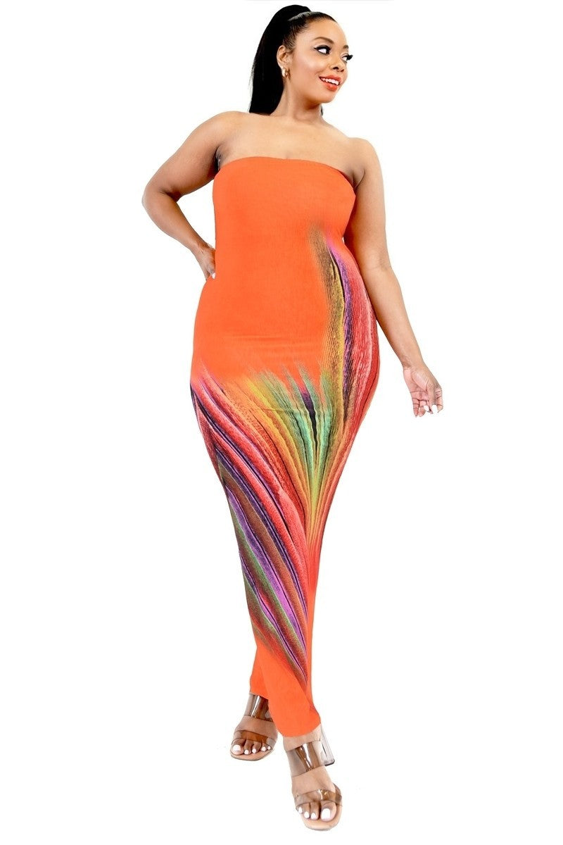 Sleeveless Color Gradient Tube Top Maxi Dress