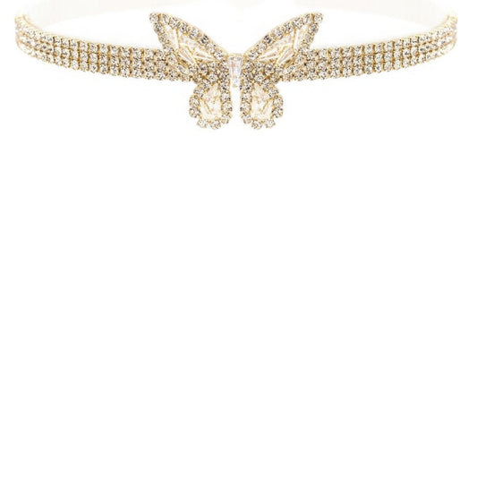 Cubic Zirconia Butterfly Charm Choker Necklace