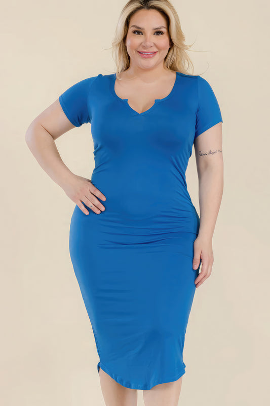 Split Neck Bodycon Midi Dress