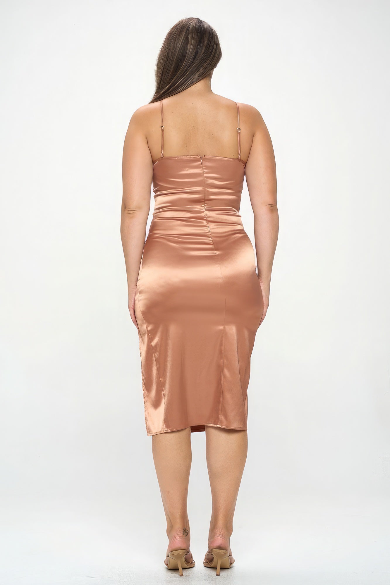 Solid Satin Front Knot Bodycon Midi Dress