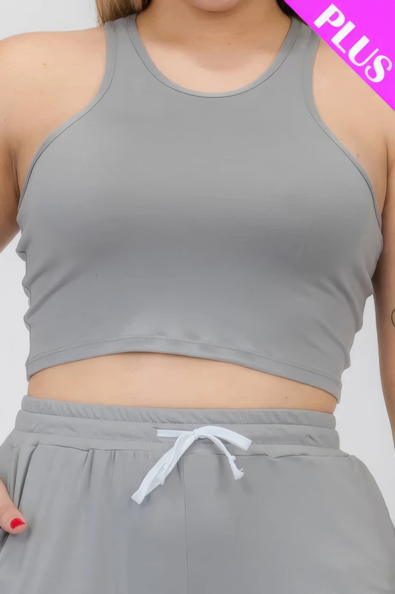 Plus Size Crop Tank Top & Ruched Pants Set