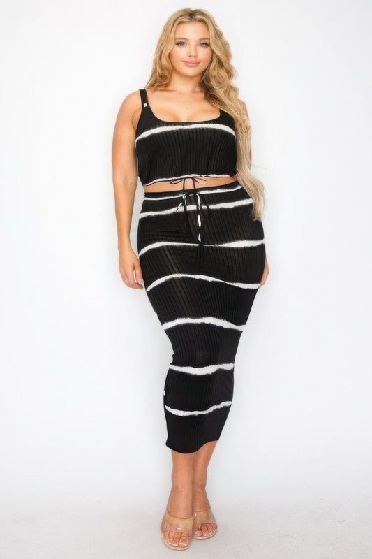 Sleeveless tie dye stripe 2 piece skirt set