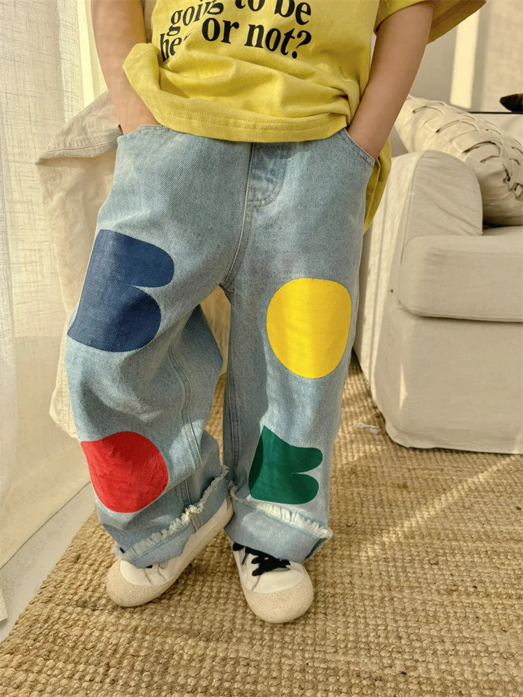 Loose Jeans Color Printing Casual Versatile Denim Trousers