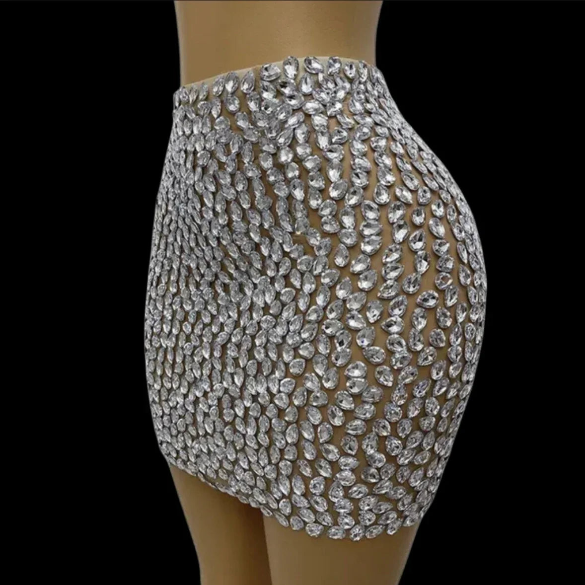 Luxury Rhinestones Sexy See Through Sheath Skirt