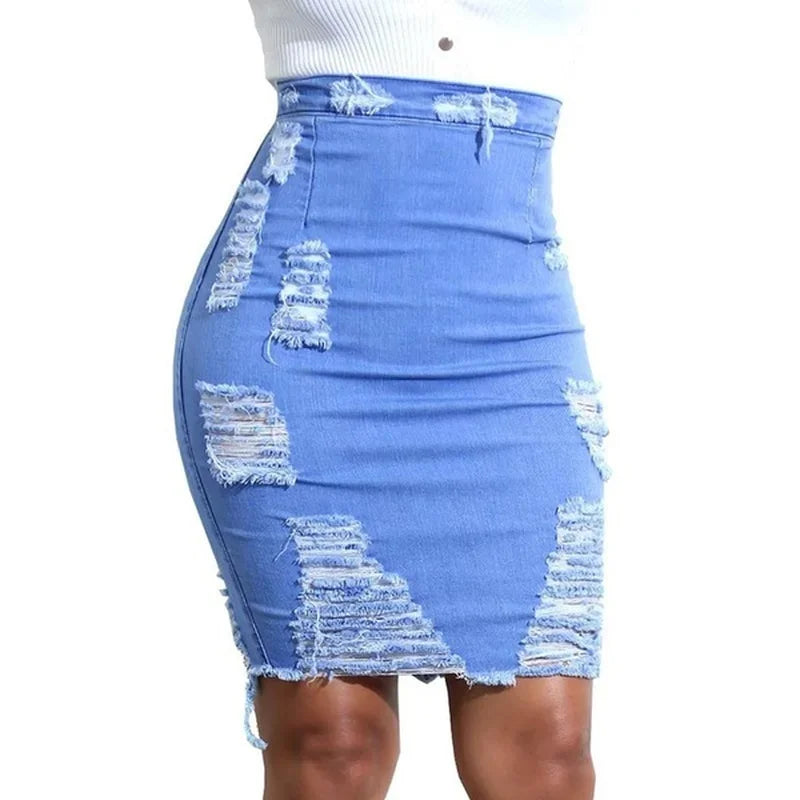 Womens Ripped Distressed Denim Stonewashed Mini Short Skirt