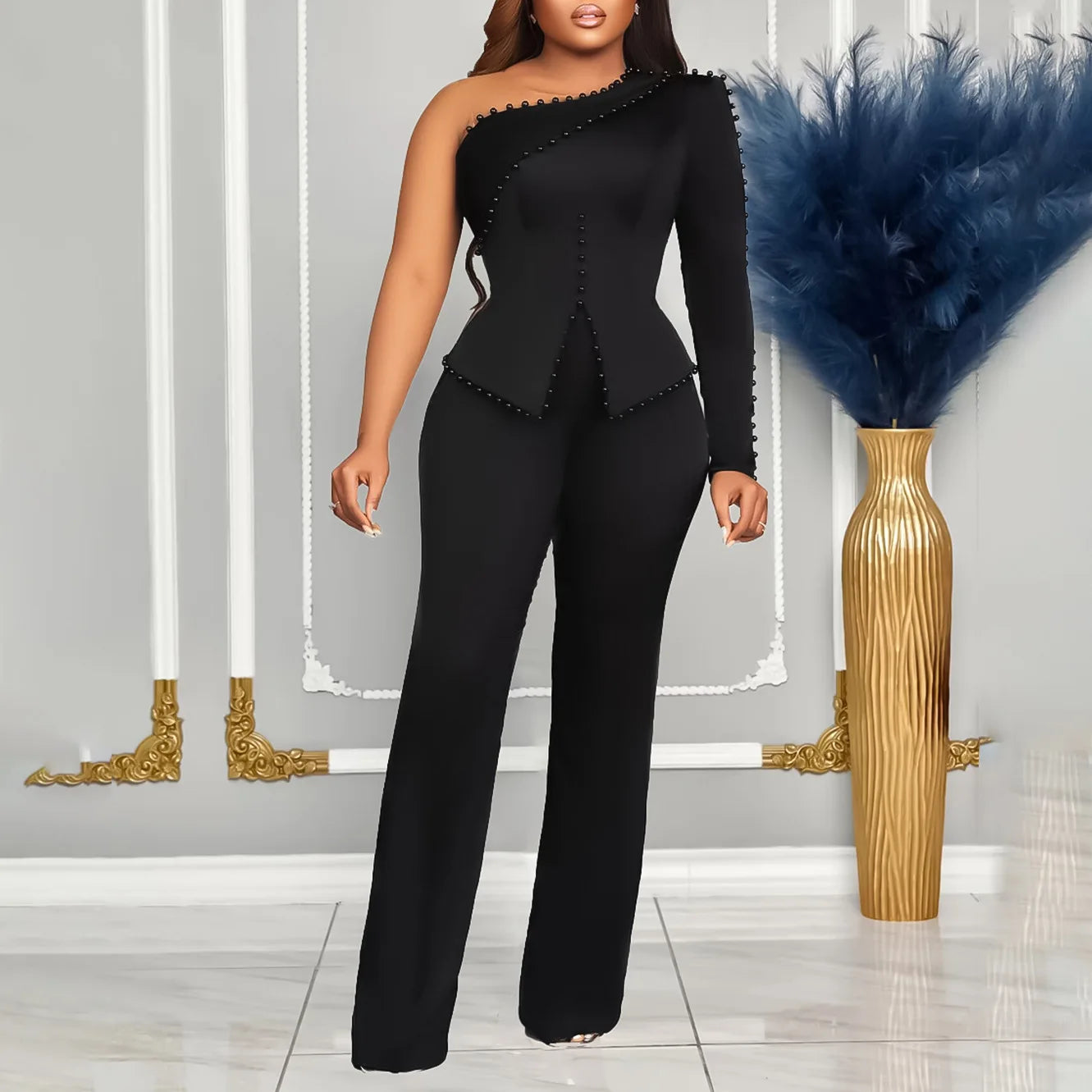 Slanted Shoulder 2 Piece Set