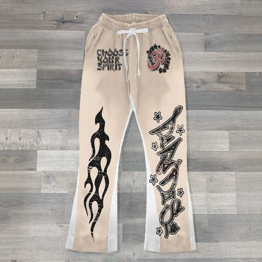 Men Loose 3D Print Trousers Casual Sweatpants Mid Waist Streetwear Hip Hop Vintage Flared Pants