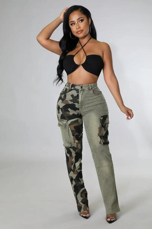 Camo Patchwork Vintage High Waist Skinny Jeans