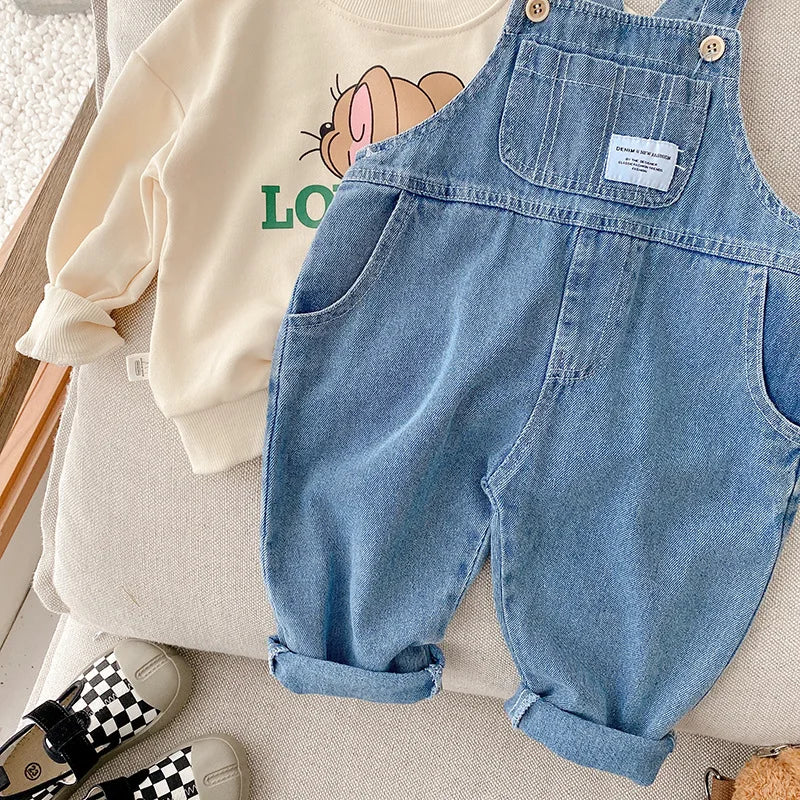 Denim Jumpsuit-Loose Suspender Long Pant Jeans Fashion Overalls