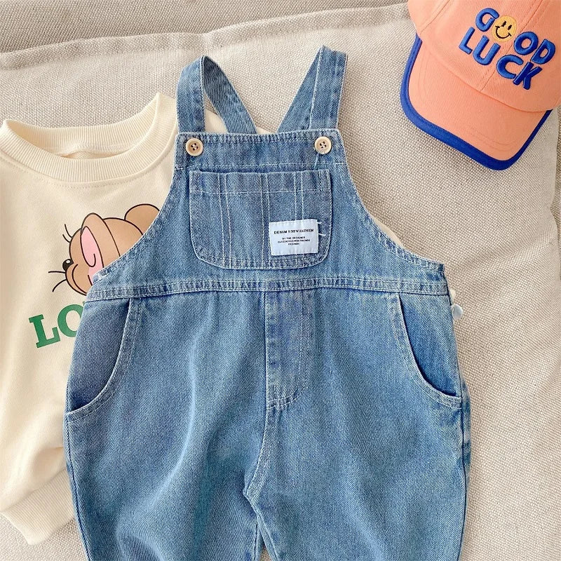 Denim Jumpsuit-Loose Suspender Long Pant Jeans Fashion Overalls