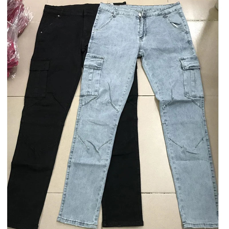 Casual Denim Multi Pocket Cargo Jeans