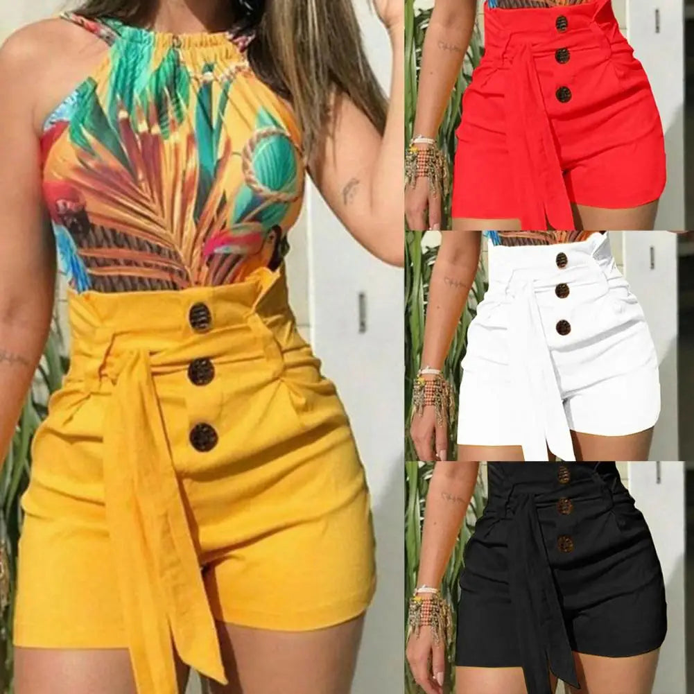 High Waist Casual Solid Skinny Shorts