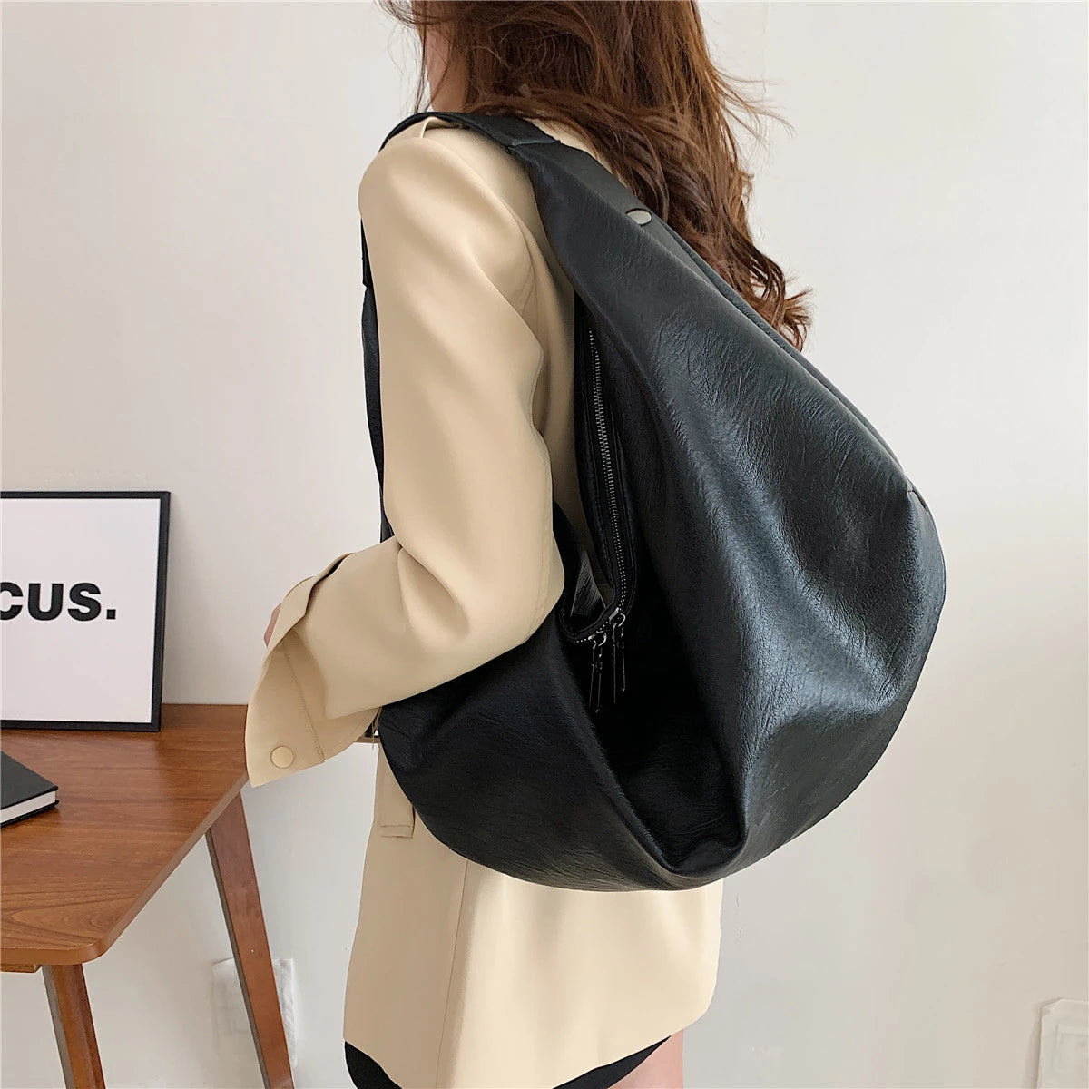 Big Black Shoulder Large Tote Bag